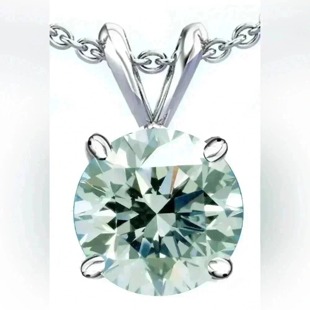7.14 Ct Vvs1-White Ice Round Moissanite Diamond Solitaire 925 Silver Pendant